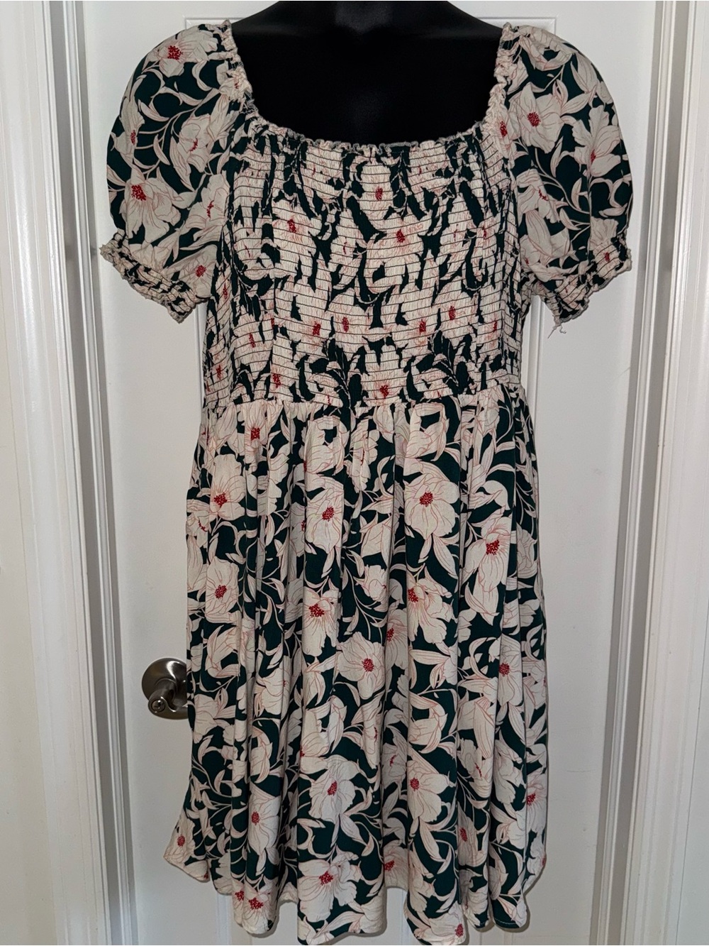 torrid Green Cream Floral Smocked Puff Sleeve Dress